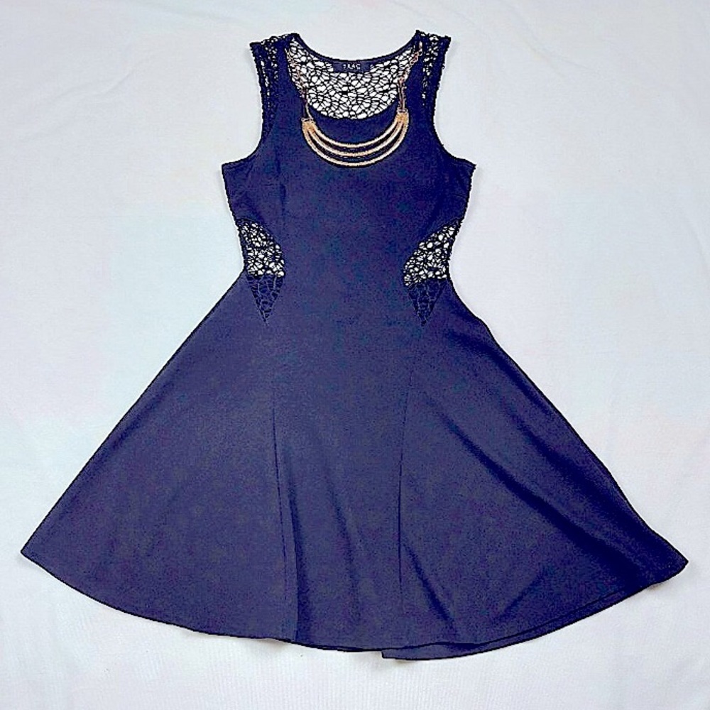 Black Dress Gold Bling Crochet Back & Side Flair